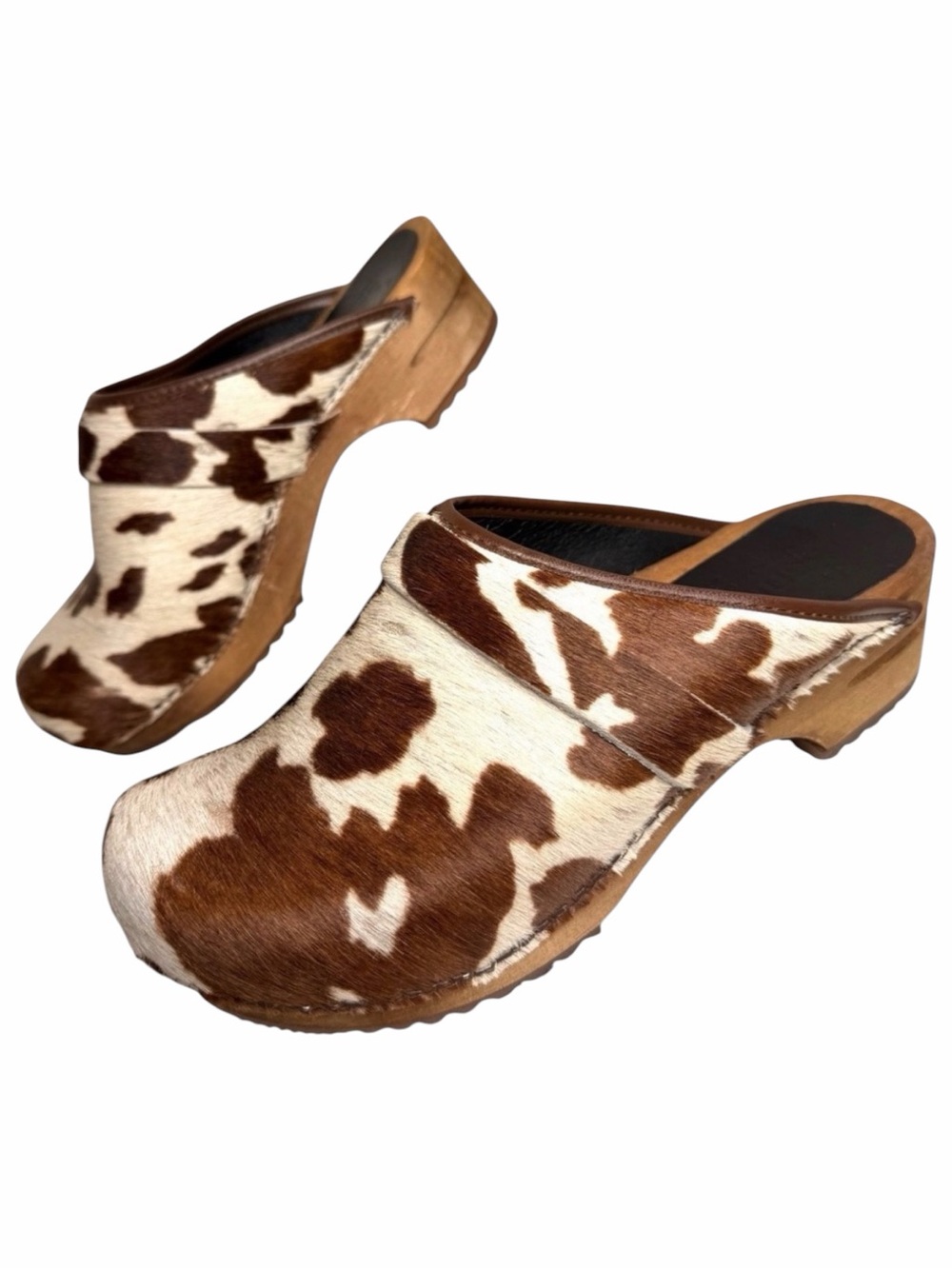 Sanita Caroline Cow Hair Cow Print Wood Clogs EU 38 / US 7.5